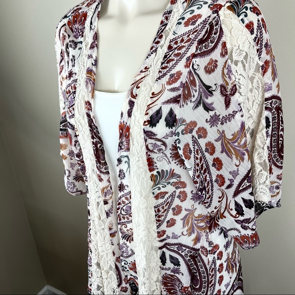 🌟SOLD American Eagle Outfitters kimono duster 3/$25 sheer PAISLEY BoHo FLORAL L - Picture 5 of 14